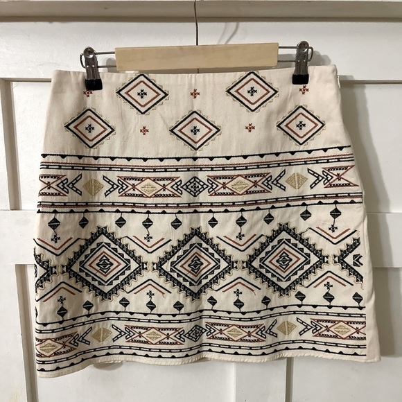 NWT blu pepper mini skirt Large Oatmeal boho print - Picture 1 of 8